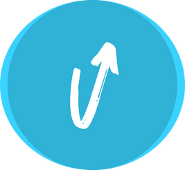 Blue circular icon with a white upward-curving arrow