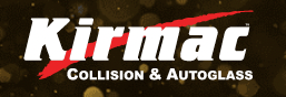 Kirmac logo with white text over a red slash on a golden bokeh background. Includes 