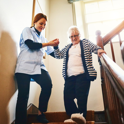 Caregiver Helping Senior Downstairs — Charlotte, NC — United Home Care and Health Solutions, Inc.