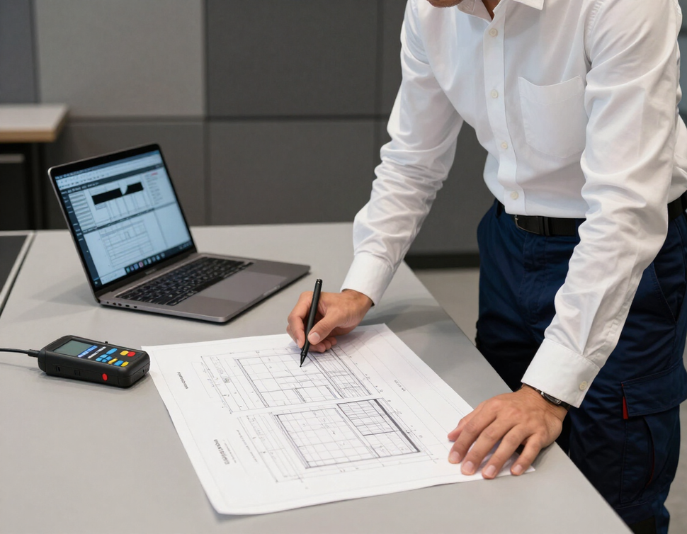 Tecnico Innovacustica al lavoro su progetto acustico