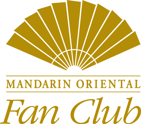 Mandarin Oriental Fan Club logo with gold folding fan and text on white background