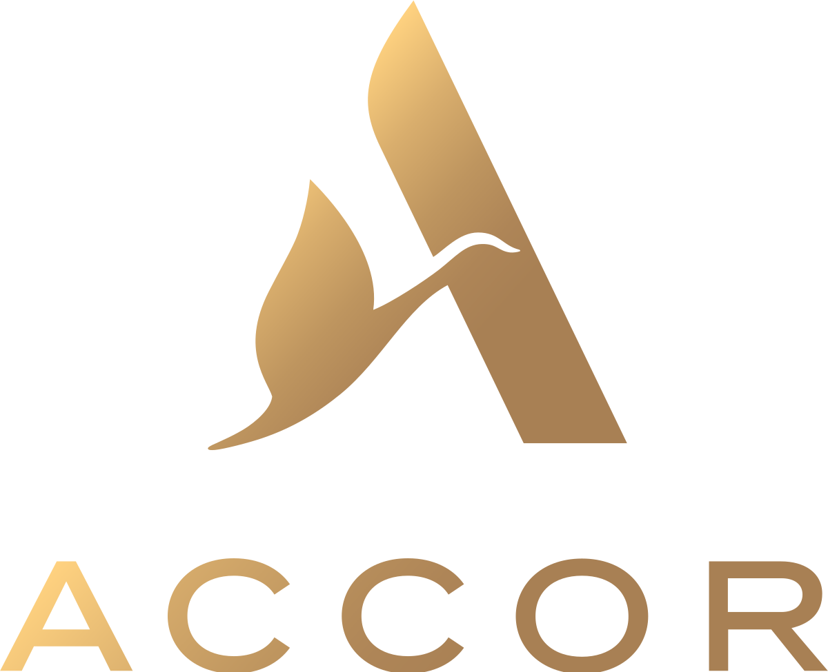 Accor hotel logo in gold with stylized “A” and the word “ACCOR” below