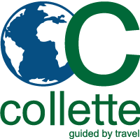 Collette travel logo with blue globe and green “C” over “collette guided by travel”