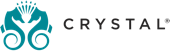 Crystal logo with teal emblem and black text on white background