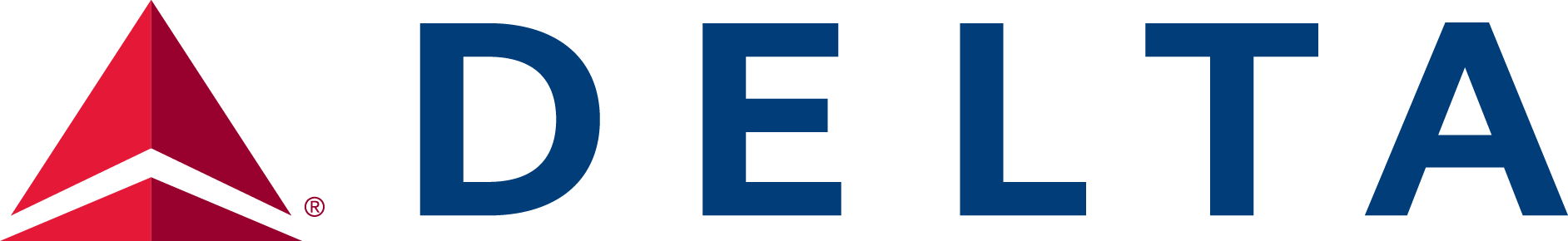 Delta Airlines logo with red triangular emblem and blue wordmark