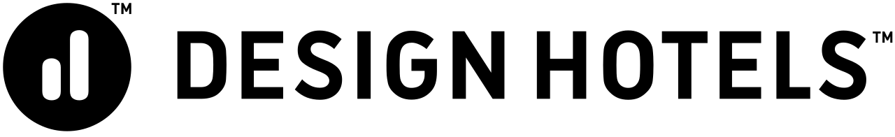 Design Hotels logo in black and white with stylized circular icon and wordmark