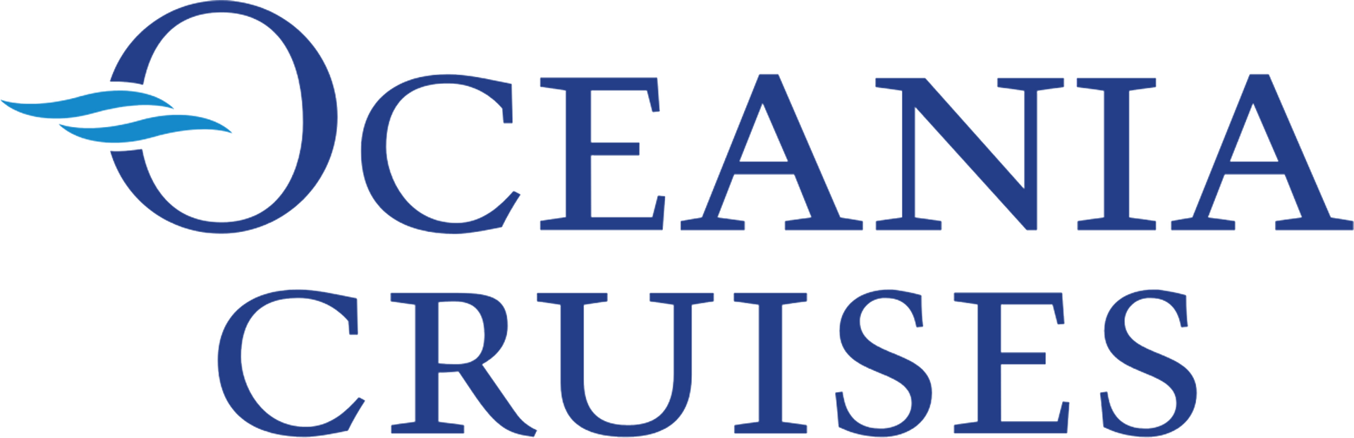 Oceania Cruises logo in blue with stylized wave and ship icon