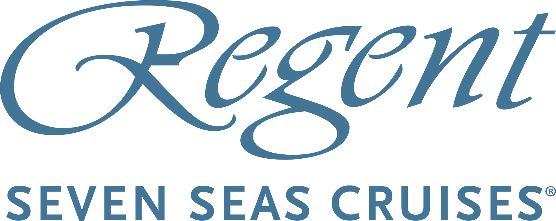 Regent Seven Seas Cruises logo in blue script and uppercase text