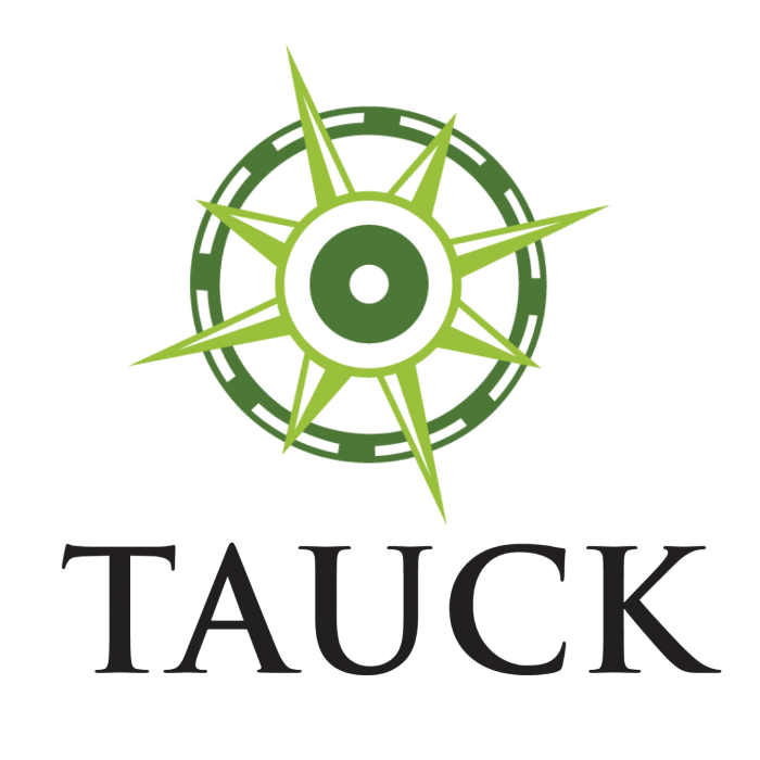 Green compass-like logo above the word “TAUCK” in black serif text.