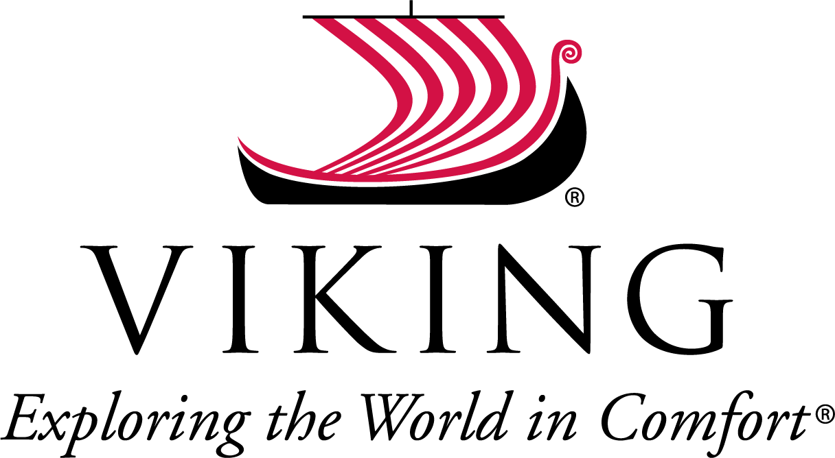 Viking logo with red and black sail icon and the tagline “Exploring the World in Comfort”