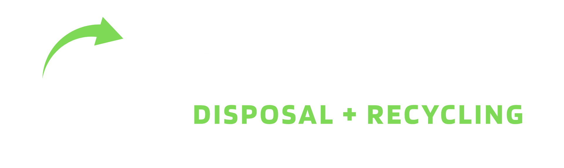 Green recycling arrow with the text “DISPOSAL + RECYCLING” on a white background.