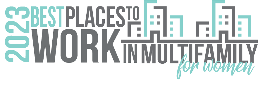 A logo for best places to work in multifamily for women.