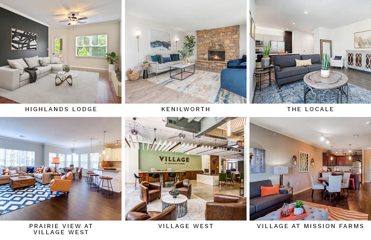 There are many different types of living rooms in this picture.
