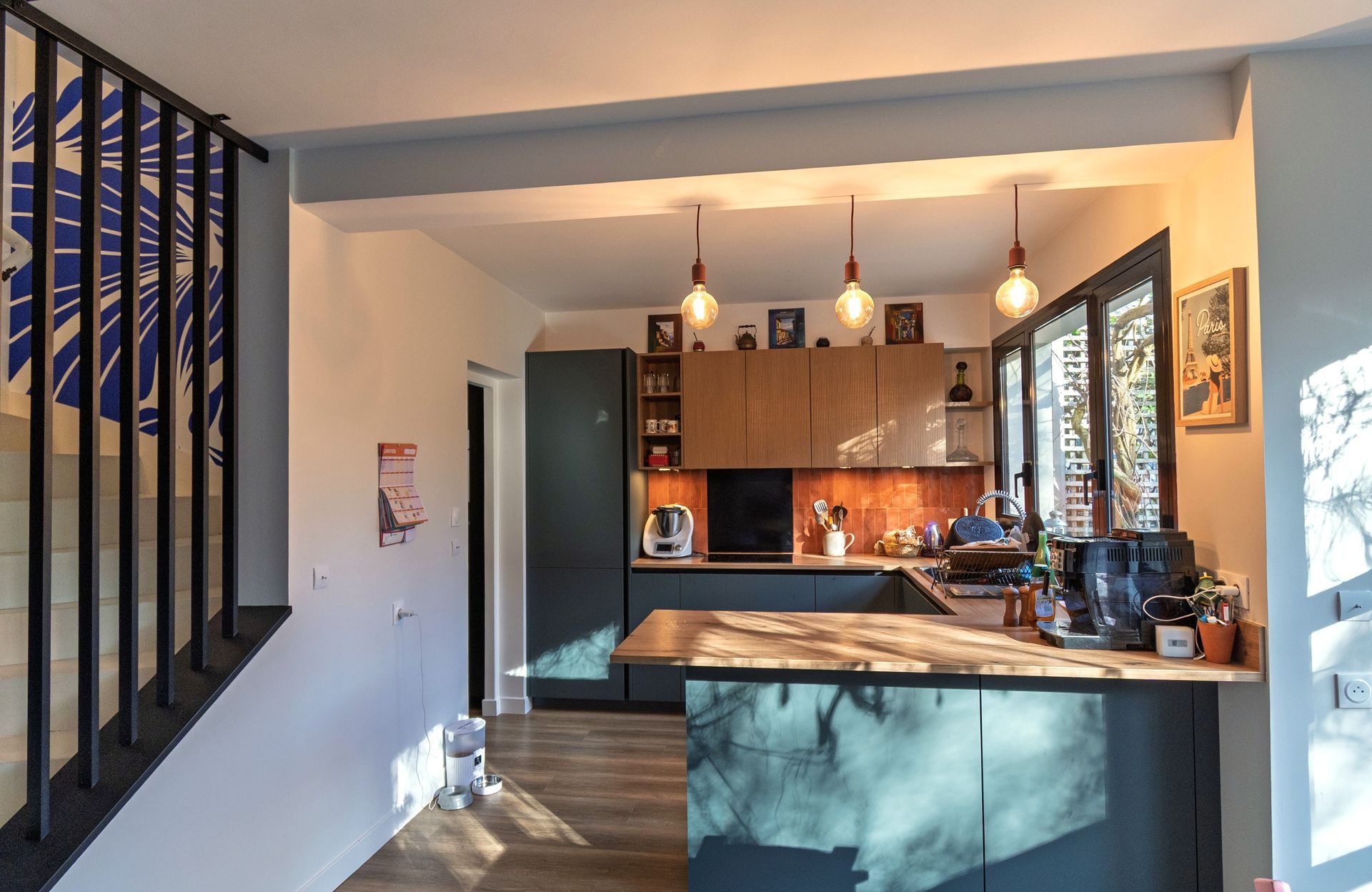 Rénovation Maison cuisine vert et bois