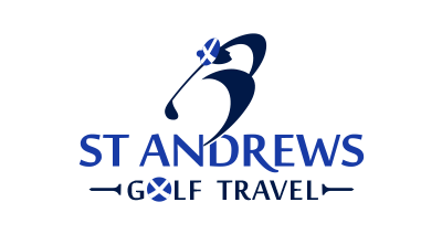 St Andrews Golf Travel logo with blue golfer icon and text on white background