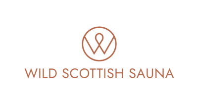 Wild Scottish Sauna logo with copper circular emblem and text on white background