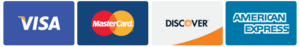 Visa, MasterCard, Discover, and American Express payment logos on a white background