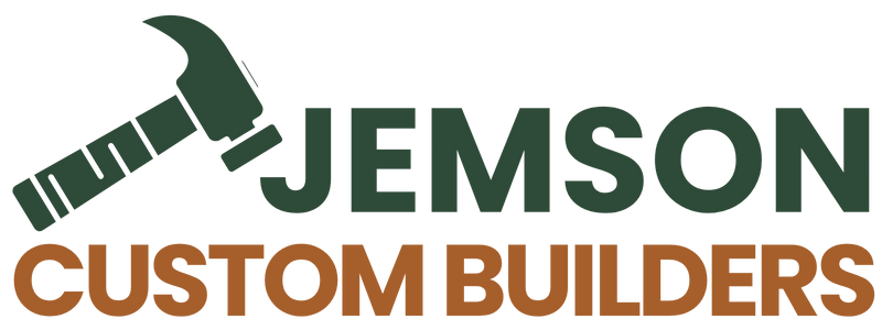 Logo for Jemson Custom Builders featuring a green hammer and the words "JEMSON" and "CUSTOM BUILDERS."