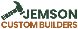 Logo for Jemson Custom Builders featuring a green hammer and the words "JEMSON" and "CUSTOM BUILDERS."