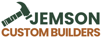Logo for Jemson Custom Builders featuring a green hammer and the words "JEMSON" and "CUSTOM BUILDERS."