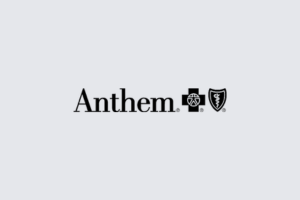 Anthem logo in black text with shield icons on a light gray background