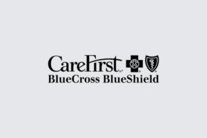 CareFirst BlueCross BlueShield logo in black and blue on a light gray background