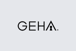 GEHA logo in black on a light gray background