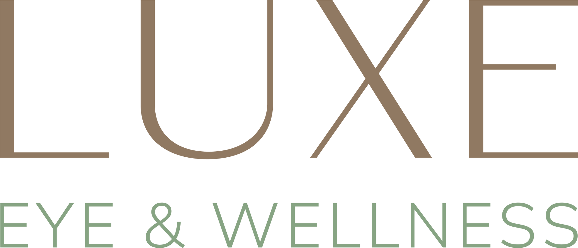 Lux Eye & Wellness logo in tan and green text on a white background