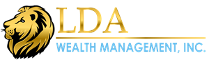 LDA Wealth Management, Inc. logo with gold lion head and blue text on white background