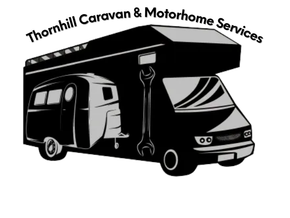 Logo of Thornhill Caravan & Motorhome Services featuring caravan, motorhome, and wrench in grayscale.
