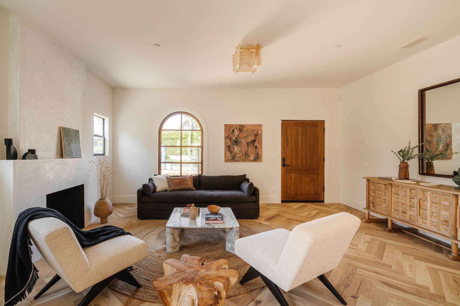 Larchmont Village receiving area with fireplace