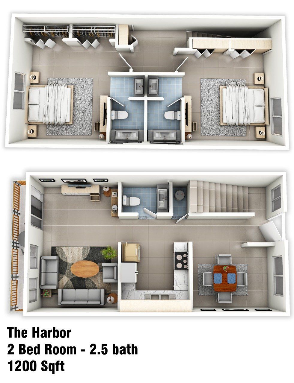 Townhomes, Greenville, Pet Friendly, 2 Bedroom, Washer Dryer Connect, 24 Hr Emergency Maintenance, Patio, En-Suite, Floorplan