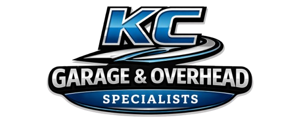 KC Garage & Overhead Specialists logo in blue, black, and silver