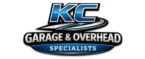KC Garage & Overhead Specialists logo in blue, black, and silver