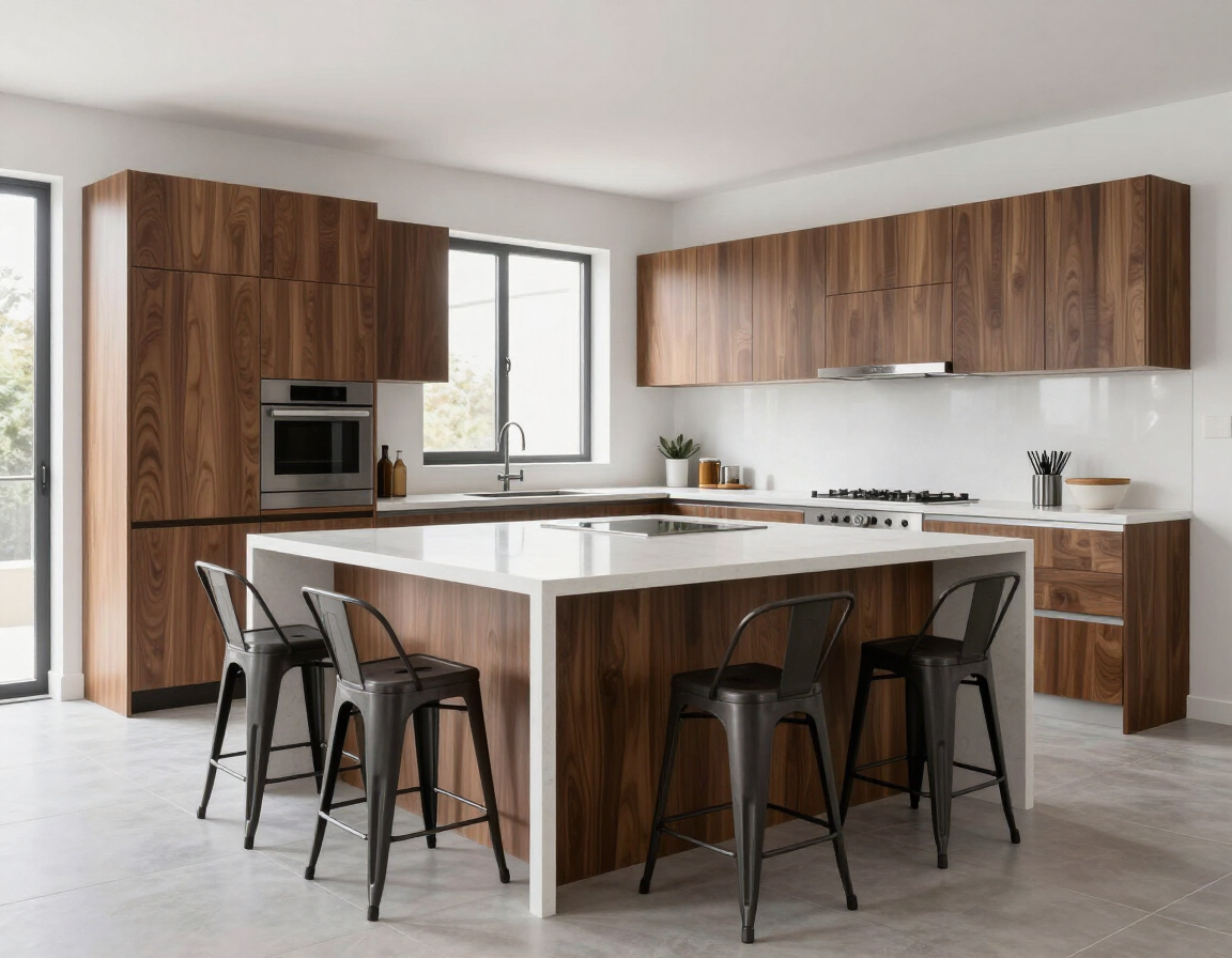 Cucina open space moderna con top in Dekton bianco