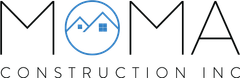 Le logo de moma construction inc montre une maison dans un cercle.