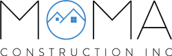 Le logo de moma construction inc montre une maison dans un cercle.