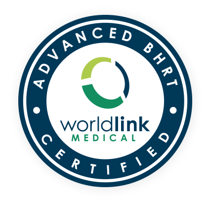 Worldlink Medical Advanced Bhrt Certified circular blue and white logo