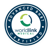 Worldlink Medical Advanced Bhrt Certified circular blue and white logo