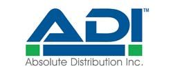 The logo for adi absolute distribution inc. is blue and green.