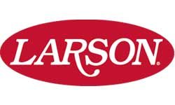 The logo for larson is a red oval with white letters.