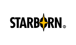 The starborn logo is black and yellow with a yellow star in the middle.