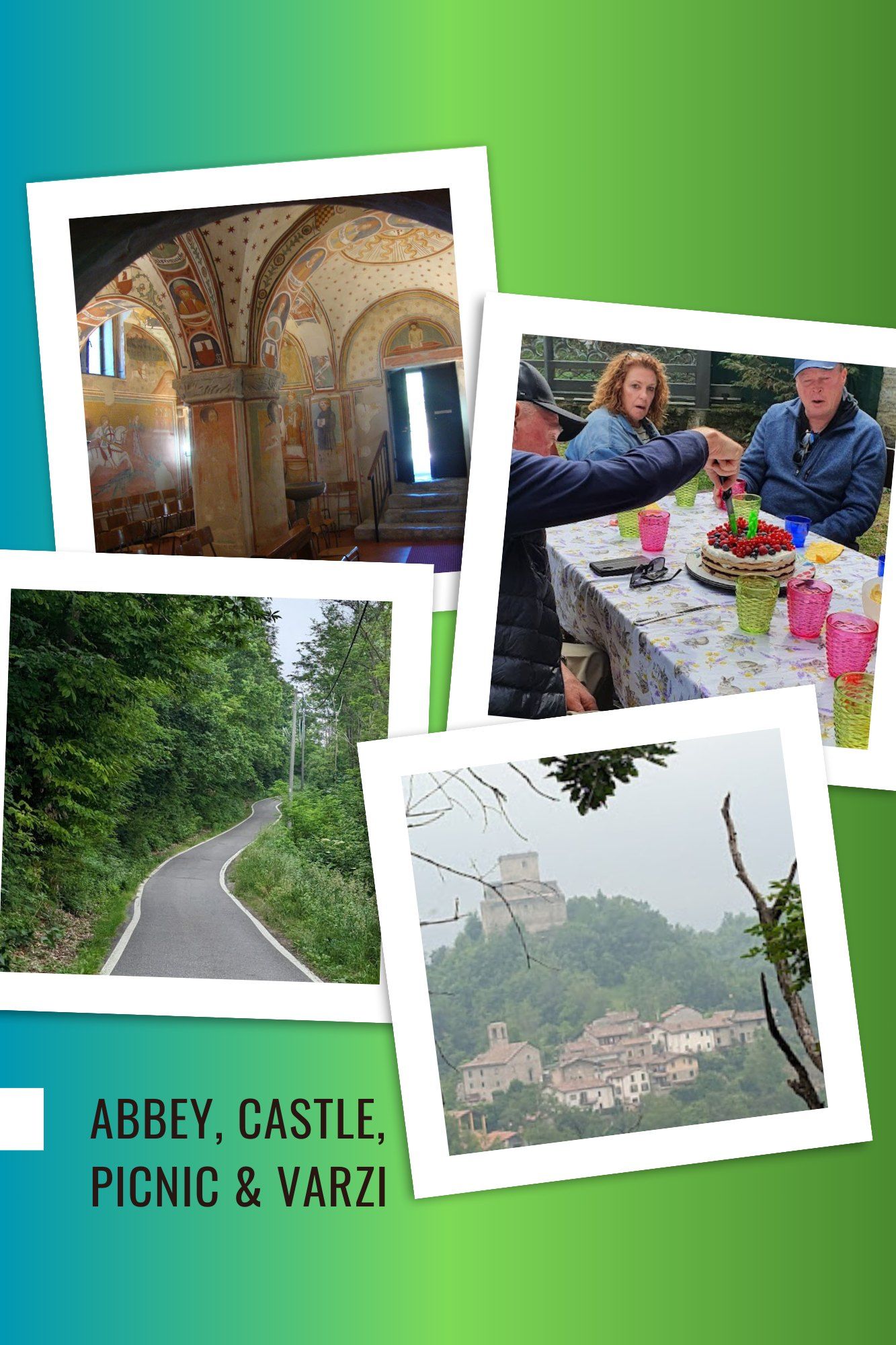 A frescoed abbey, forest walk, hilltop castle, and picnic before reaching Varzi.