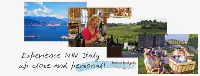 Northwest Italy views with lake, vineyard, and dining scenes.