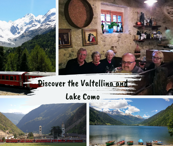 Valtellina and Lake Como — Alps, train, rustic meal, village, lake.