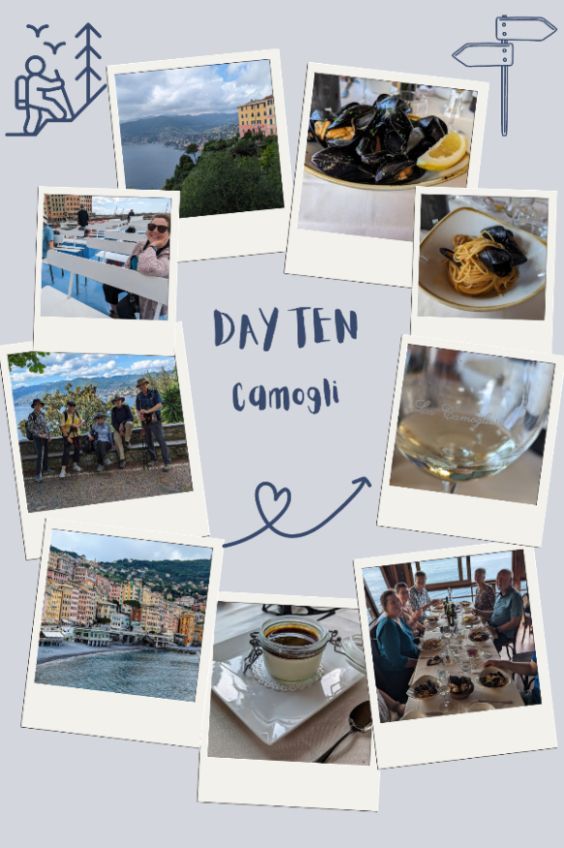 Coastal town, seafood pasta, mussels, white wine, group dining, scenic overlook, waterfront view, dessert.