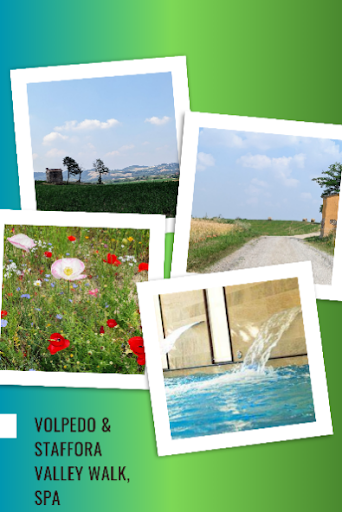 Volpedo & Staffora Valley Walk, SPA – A collage featuring scenic countryside roads, wildflower fields, and distant hills.