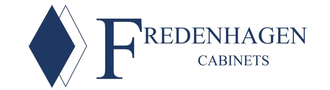 A logo for redenhagen cabinets with a diamond in the middle