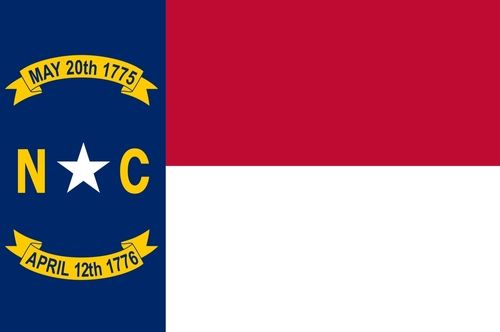The flag of north carolina is red , white and blue.