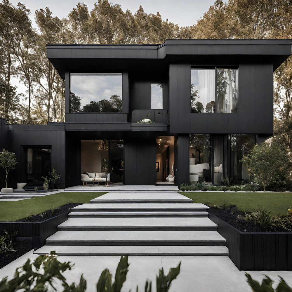 A Black House with Stairs Leading up To It Is Surrounded by Trees — Slack-Smith Partners in Tamworth, NSW